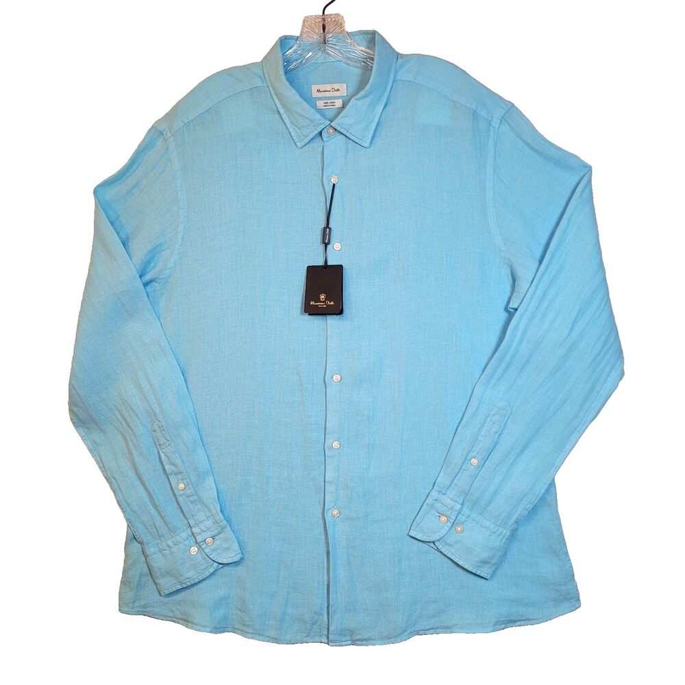 Massimo Dutti 100% Linen Turquoise Button Down Shirt Men's Size 2XL NWT